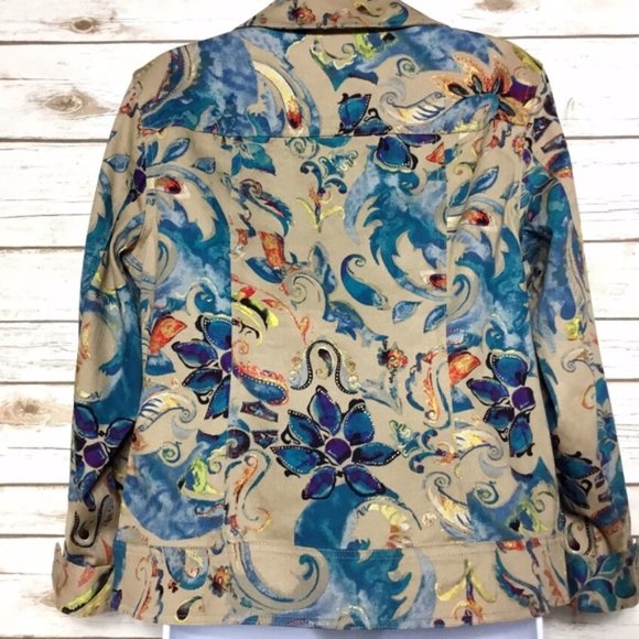 Chicos Additions Abstract Floral Print Jacket Sz 1 - Picture 4 of 8
